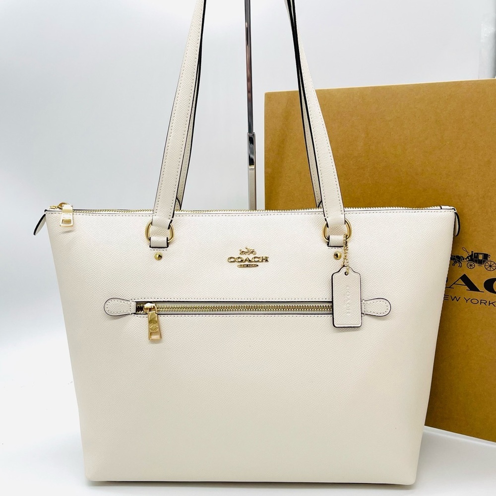 Coach Cream Saffiano Leather Tote with Gold Accents